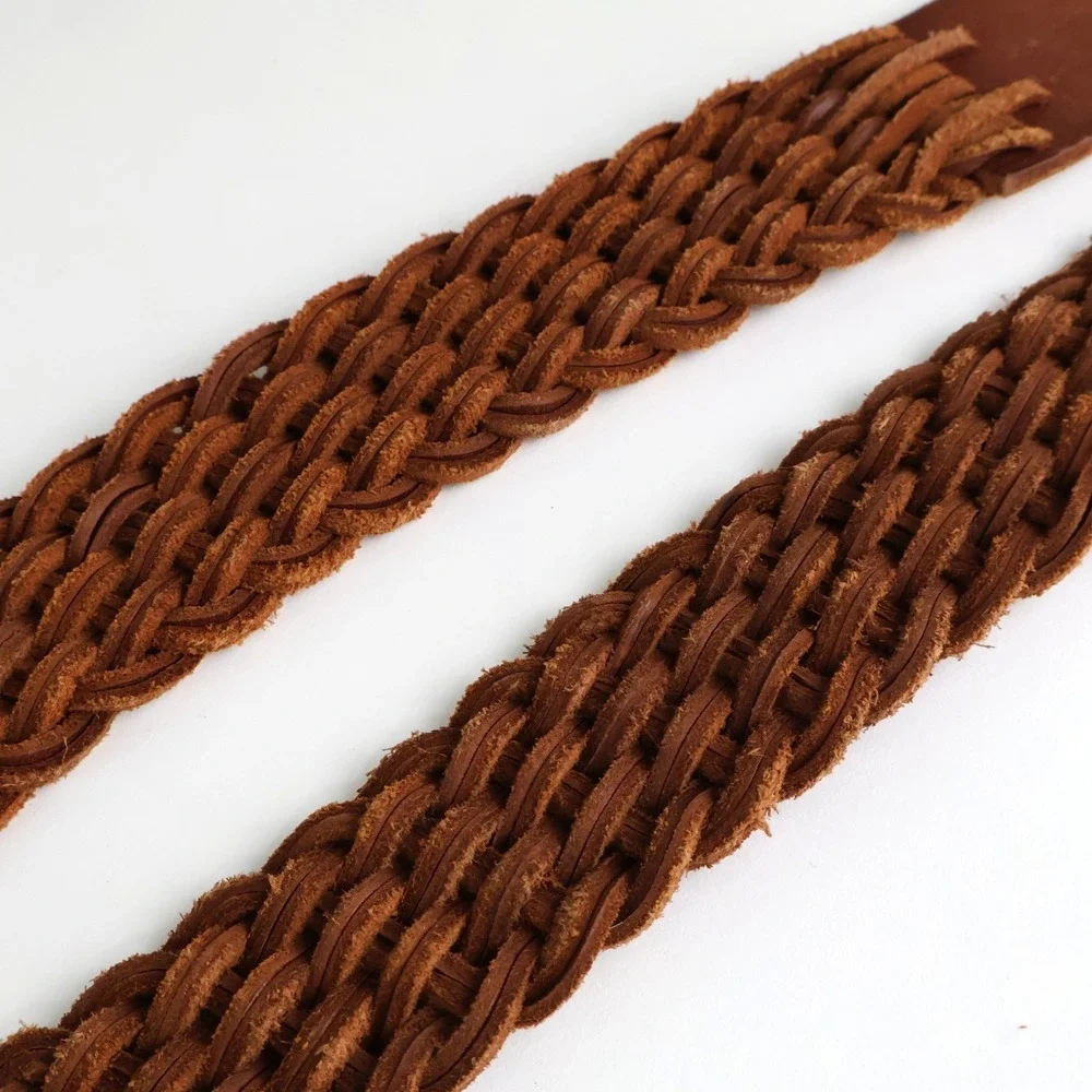 Polo Ralph Lauren Mens Braided Leather Belt Brown Woven Solid Brass 36 2113147